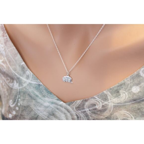 Sterling Silver Camping Trailer Charm Necklace, Silver Camping Trailer Necklace - Picture 2 of 3